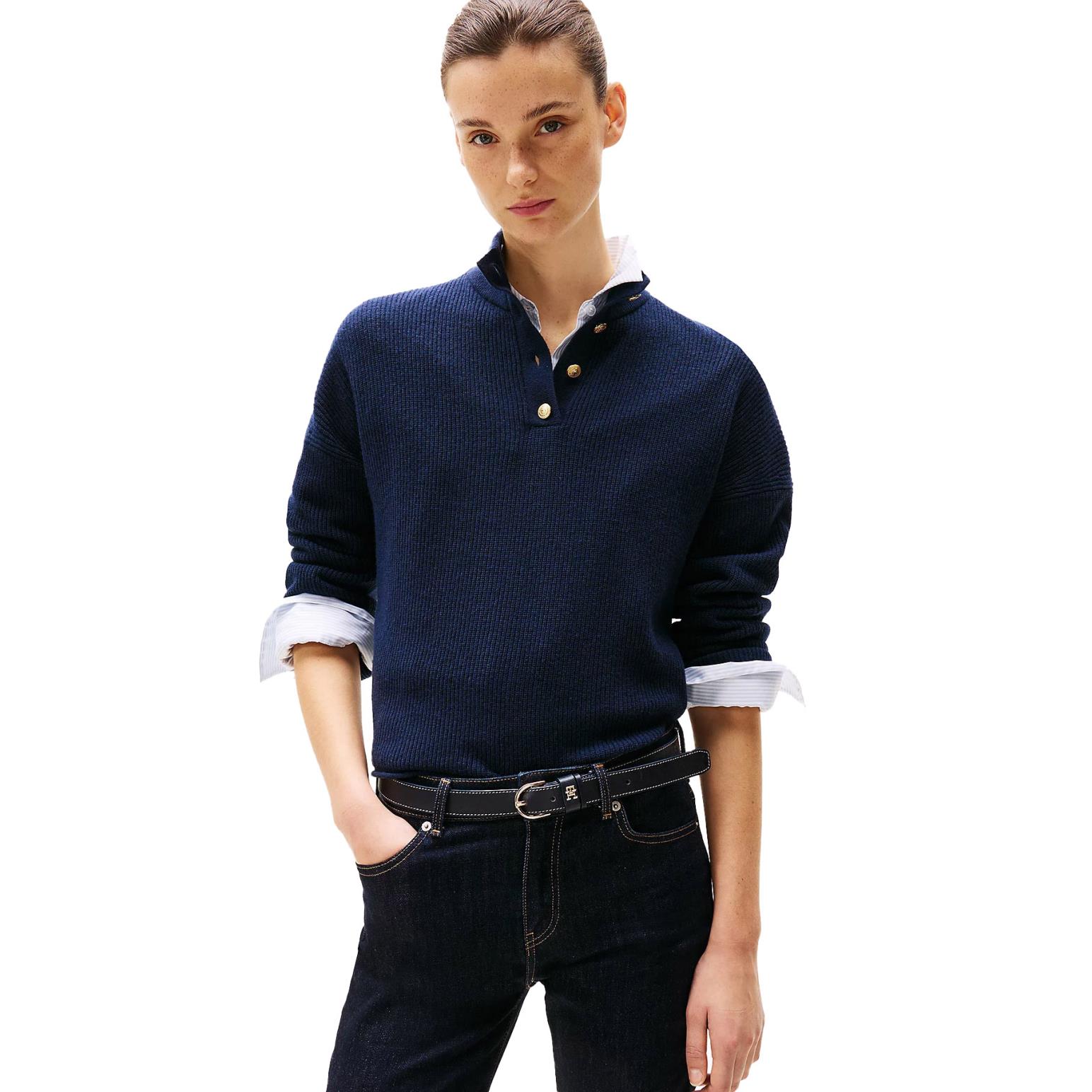 Tommy Hilfiger Gold Button Wool Blend Polo Jumper